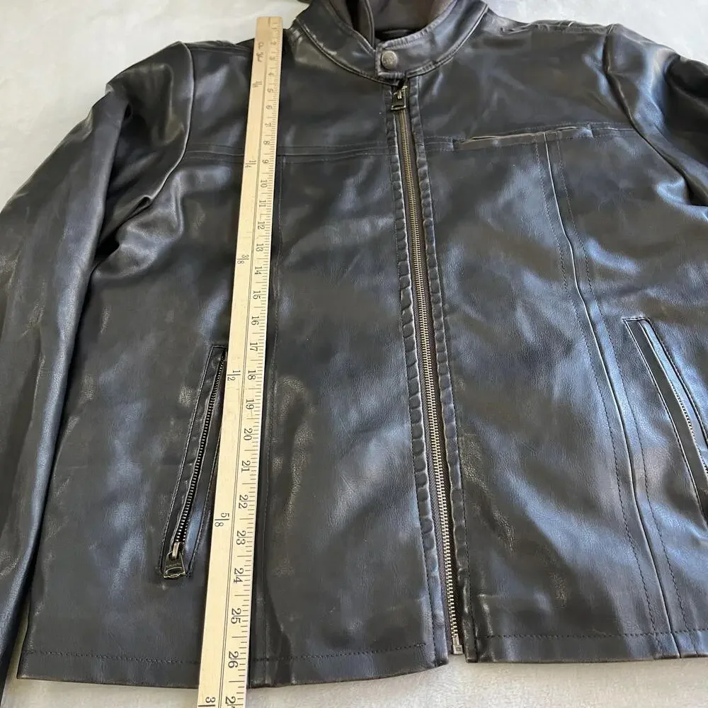 Levi's Jacket Mens Medium Black Faux Leather Hooded Motorcycle Full Zip Lined